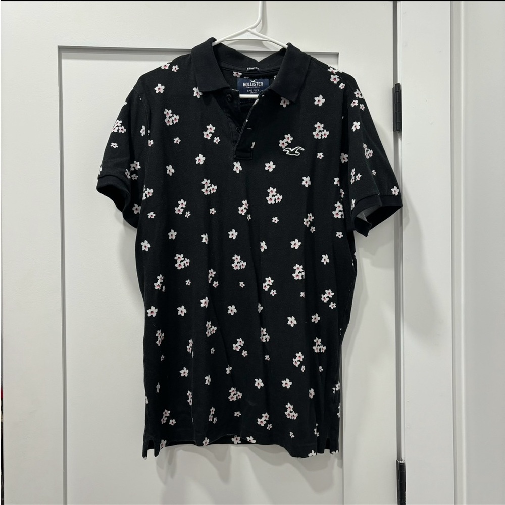 Hollister Black Floral Men's Polo Shirt
